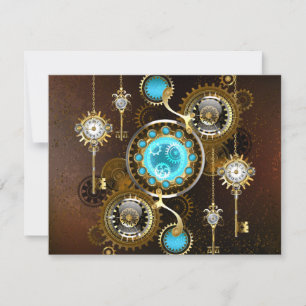 Steampunk-Rostiger Hintergrund mit Türkisgläsern Feiertagskarte