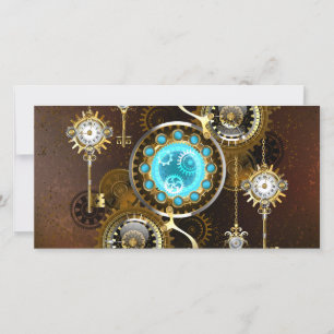 Steampunk-Rostiger Hintergrund mit Türkisgläsern Feiertagskarte