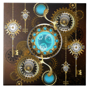 Steampunk-Rostiger Hintergrund mit Türkisgläsern Fliese