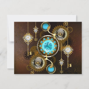 Steampunk-Rostiger Hintergrund mit Türkisgläsern Karte