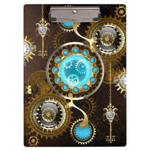 Steampunk-Rostiger Hintergrund mit Türkisgläsern Klemmbrett