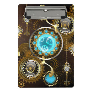 Steampunk-Rostiger Hintergrund mit Türkisgläsern Mini Klemmbrett
