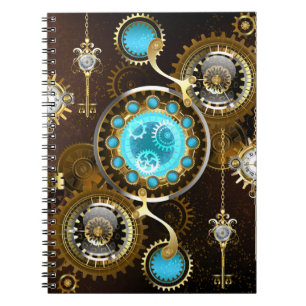 Steampunk-Rostiger Hintergrund mit Türkisgläsern Notizblock