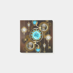 Steampunk-Rostiger Hintergrund mit Türkisgläsern Post-it Klebezettel