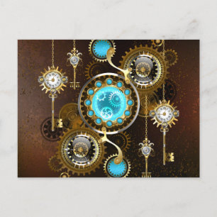Steampunk-Rostiger Hintergrund mit Türkisgläsern Postkarte