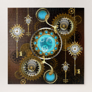 Steampunk-Rostiger Hintergrund mit Türkisgläsern Puzzle