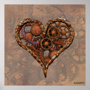 Steampunk-Rostiges Vintage-Herz aus Metallzahnräde Poster
