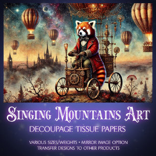 Steampunk Rotes Panda-Ballon-Abenteuer Decoupage  Seidenpapier