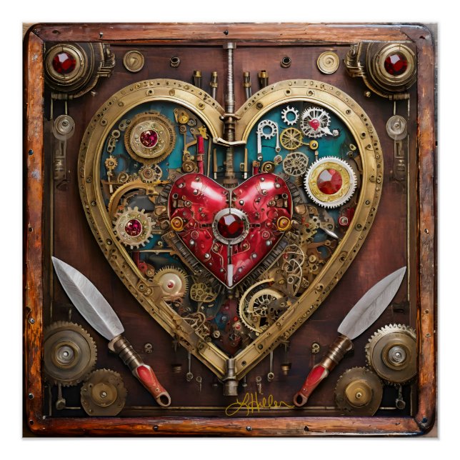 Steampunk Rubine und Dolche Krieger Valentinstag Poster (Vorderseite)