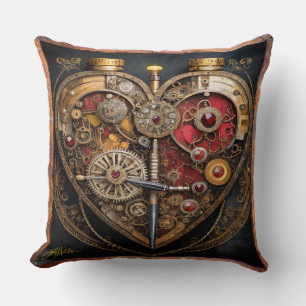 Steampunk Rubine und Zahnräder Dunkles Herz Kissen