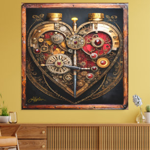 Steampunk Rubine Und Zahnräder Dunkles Herz Leinwanddruck