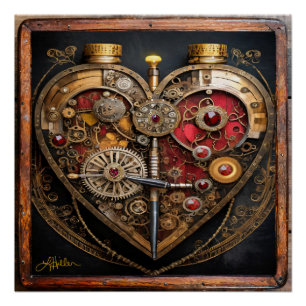 Steampunk Rubine und Zahnräder Dunkles Herz  Poster