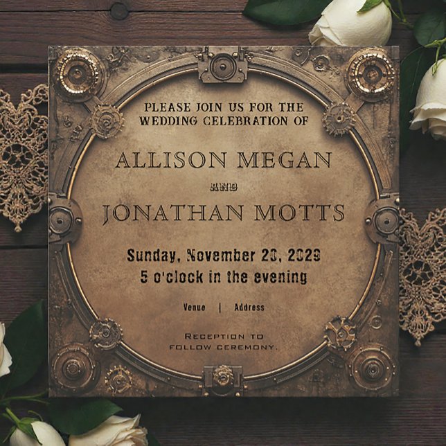 Steampunk Rustic Industrial Wedding Invitation Einladung (Von Creator hochgeladen)