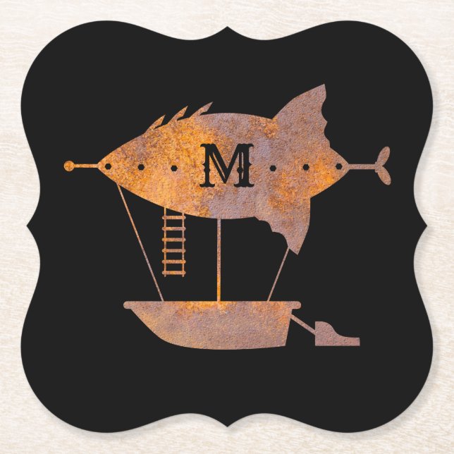Steampunk Rusty Airship Custom Monogram Untersetzer (Vorderseite)