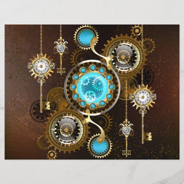 Steampunk Rusty Background with Turquoise Lenses Flyer (Vorne)