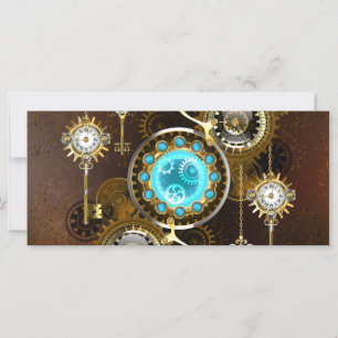 Steampunk Rusty Background with Turquoise Lenses Karte