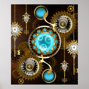 Steampunk Rusty Background with Turquoise Lenses Poster