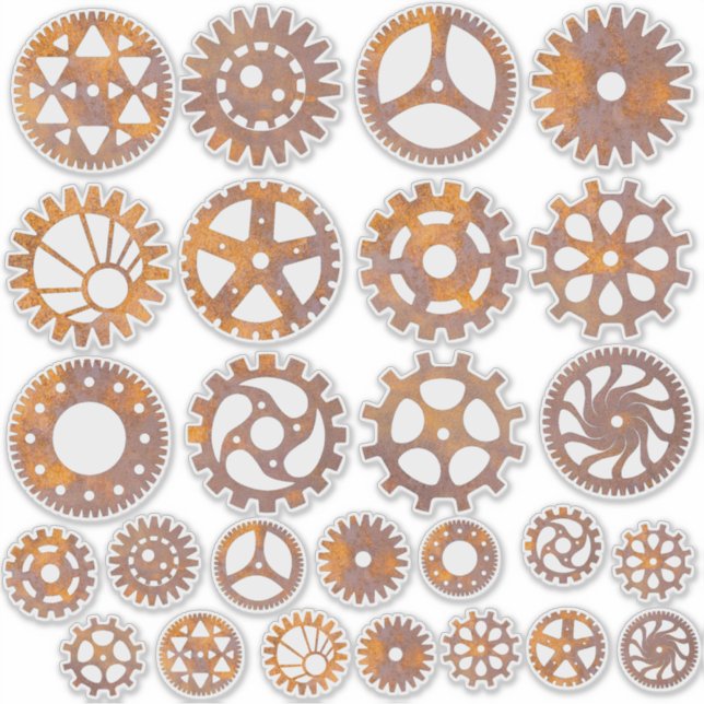 Steampunk Rusty Gear Assortiment Aufkleber (Vorderseite)