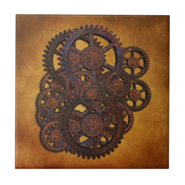 Steampunk Rusty Gears Fliese (Vorderseite)