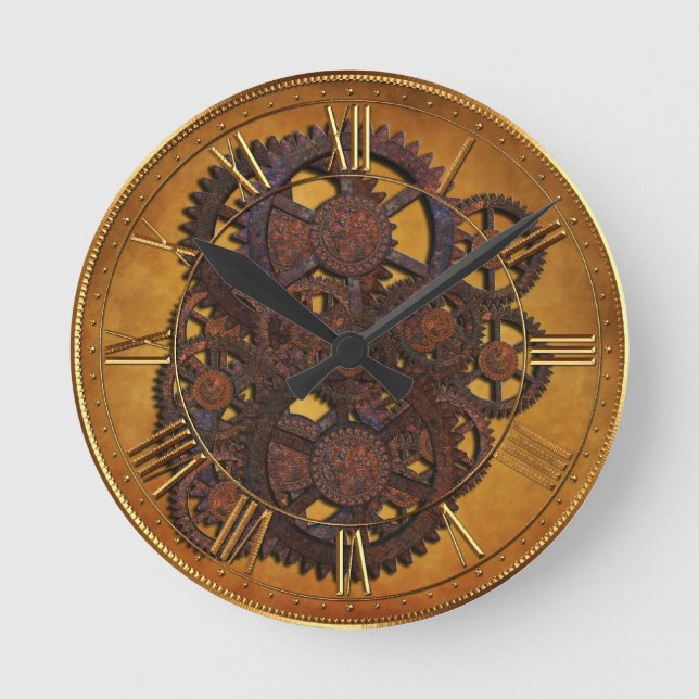 Steampunk Rusty Gears Runde Wanduhr (Vorderseite)