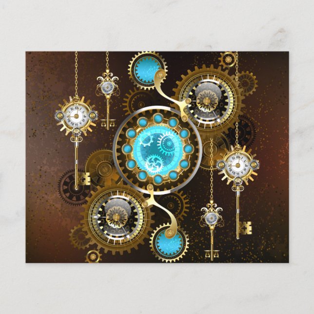 Steampunk Rusty Hintergrund mit türkisfarbenen Lin (Vorderseite)