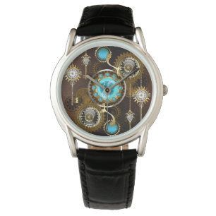 Steampunk Rusty Hintergrund mit türkisfarbenen Lin Armbanduhr