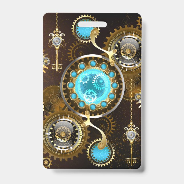 Steampunk Rusty Hintergrund mit türkisfarbenen Lin Ausweis (Vorderseite)
