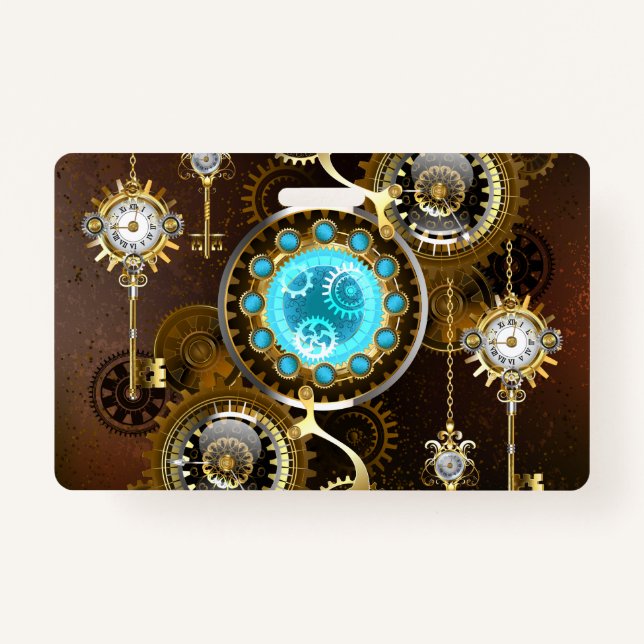 Steampunk Rusty Hintergrund mit türkisfarbenen Lin Ausweis (Vorderseite)