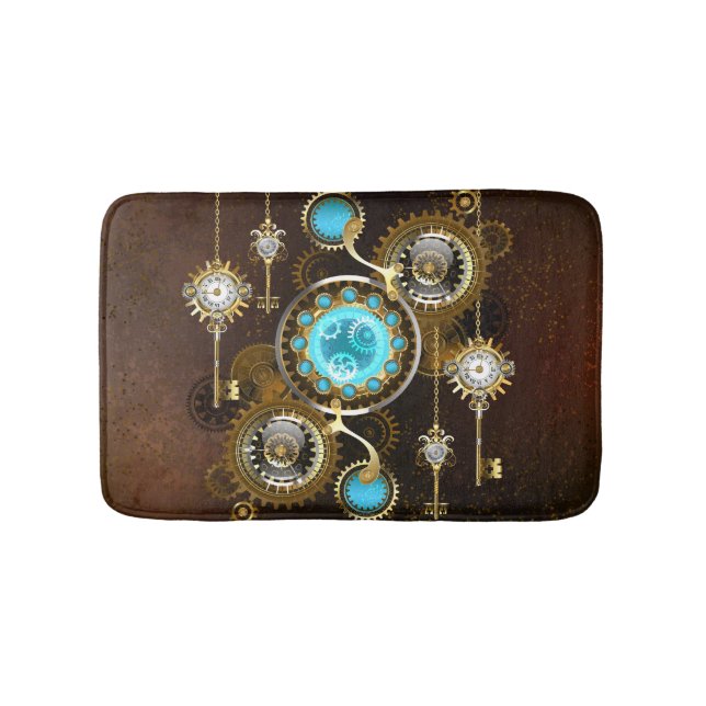 Steampunk Rusty Hintergrund mit türkisfarbenen Lin Badematte (Vorderseite)