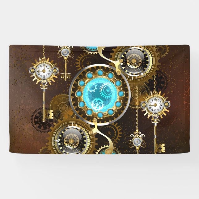 Steampunk Rusty Hintergrund mit türkisfarbenen Lin Banner (Horizontal)