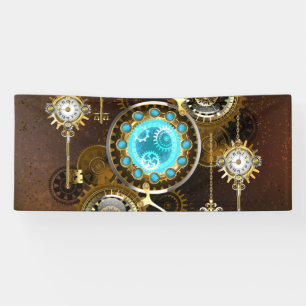 Steampunk Rusty Hintergrund mit türkisfarbenen Lin Banner