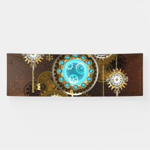 Steampunk Rusty Hintergrund mit türkisfarbenen Lin Banner