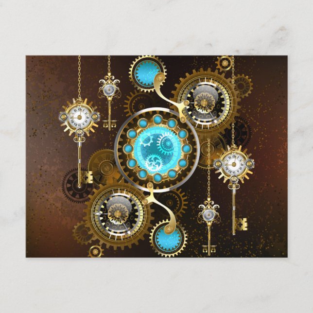 Steampunk Rusty Hintergrund mit türkisfarbenen Lin Begleitkarte (Vorderseite)