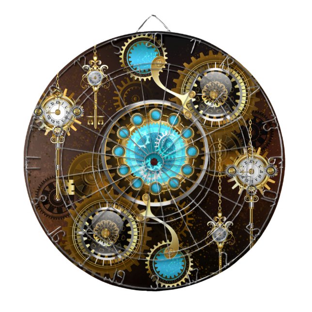 Steampunk Rusty Hintergrund mit türkisfarbenen Lin Dartscheibe (vorne)