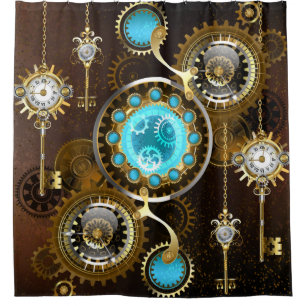 Steampunk Rusty Hintergrund mit türkisfarbenen Lin Duschvorhang