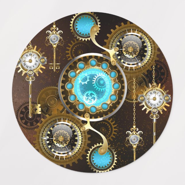 Steampunk Rusty Hintergrund mit türkisfarbenen Lin Etiketten (Design 1)