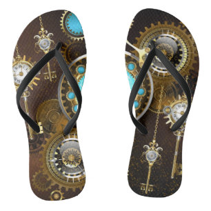 Steampunk Rusty Hintergrund mit türkisfarbenen Lin Flip Flops