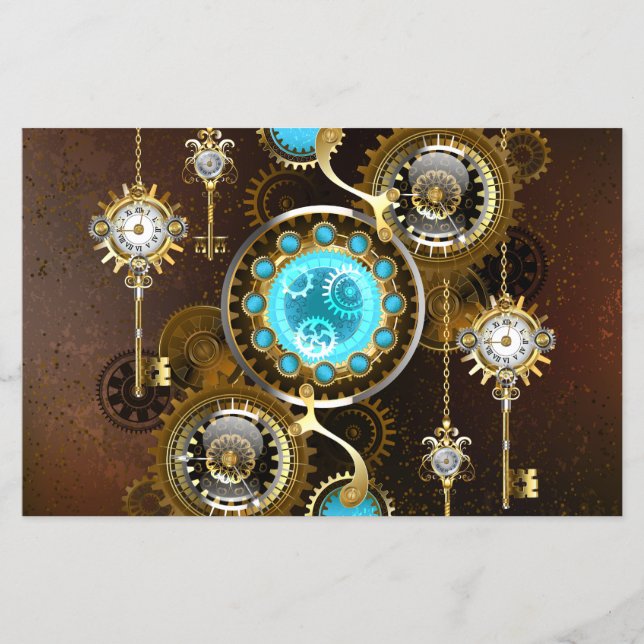 Steampunk Rusty Hintergrund mit türkisfarbenen Lin Flyer (Vorne)
