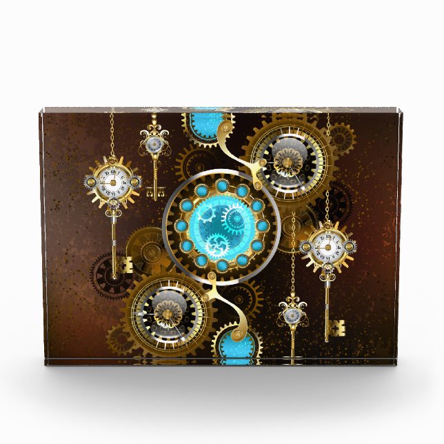 Steampunk Rusty Hintergrund mit türkisfarbenen Lin Fotoblock (Vorderseite)