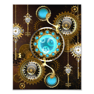 Steampunk Rusty Hintergrund mit türkisfarbenen Lin Fotodruck