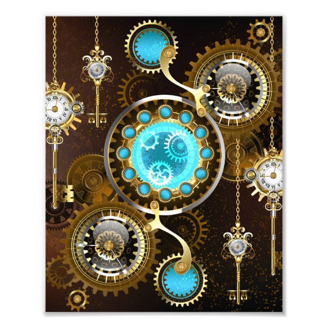 Steampunk Rusty Hintergrund mit türkisfarbenen Lin Fotodruck (Vorne)
