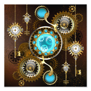 Steampunk Rusty Hintergrund mit türkisfarbenen Lin Fotodruck