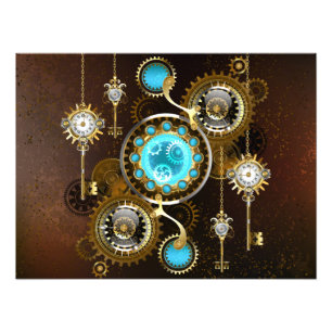 Steampunk Rusty Hintergrund mit türkisfarbenen Lin Fotodruck