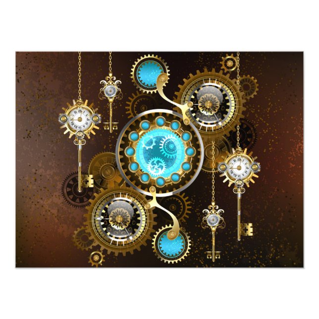 Steampunk Rusty Hintergrund mit türkisfarbenen Lin Fotodruck (Vorne)
