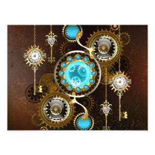 Steampunk Rusty Hintergrund mit türkisfarbenen Lin Fotodruck