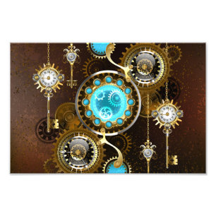 Steampunk Rusty Hintergrund mit türkisfarbenen Lin Fotodruck