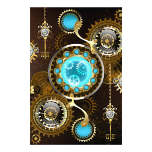 Steampunk Rusty Hintergrund mit türkisfarbenen Lin Fotodruck