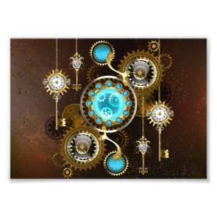 Steampunk Rusty Hintergrund mit türkisfarbenen Lin Fotodruck