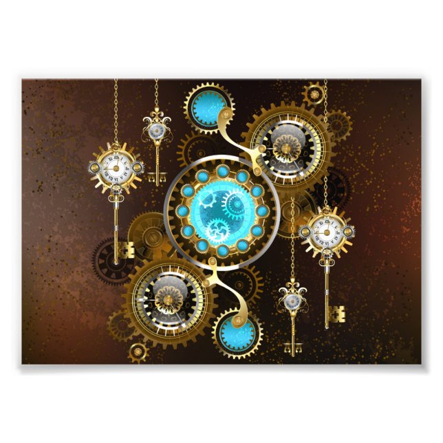 Steampunk Rusty Hintergrund mit türkisfarbenen Lin Fotodruck (Vorne)