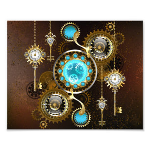 Steampunk Rusty Hintergrund mit türkisfarbenen Lin Fotodruck